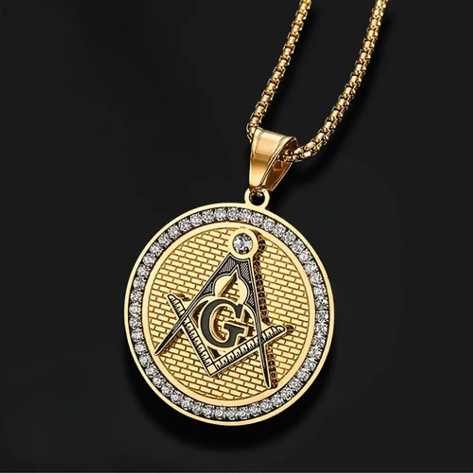 Collar Dije Mason Logia Color Oro Acero Inoxidable Hombre 5