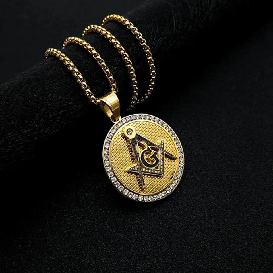 Collar Dije Mason Logia Color Oro Acero Inoxidable Hombre 6