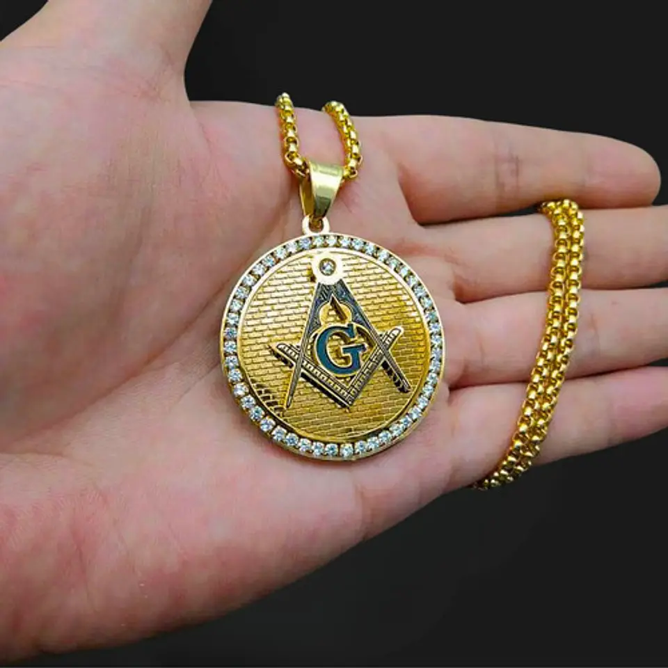 Collar Dije Mason Logia Color Oro Acero Inoxidable Hombre 7
