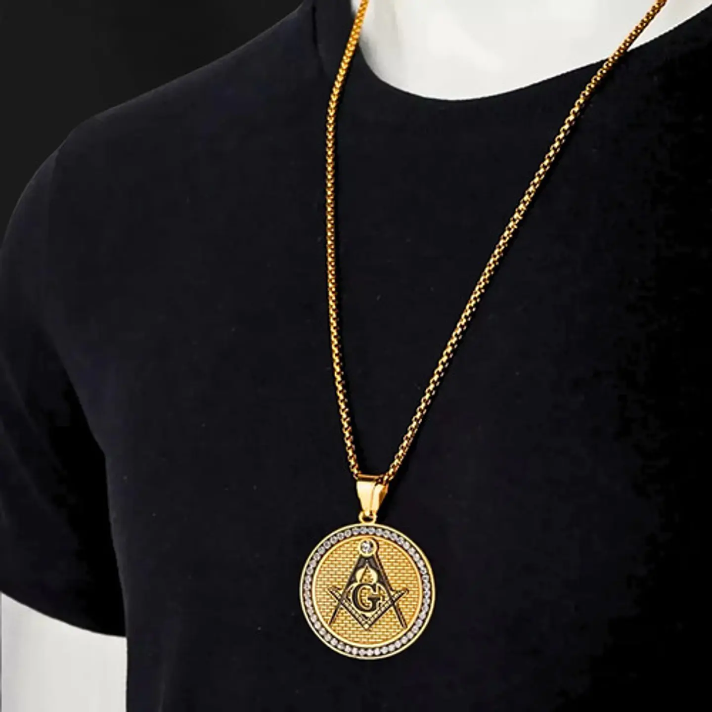 Collar Dije Mason Logia Color Oro Acero Inoxidable Hombre 8
