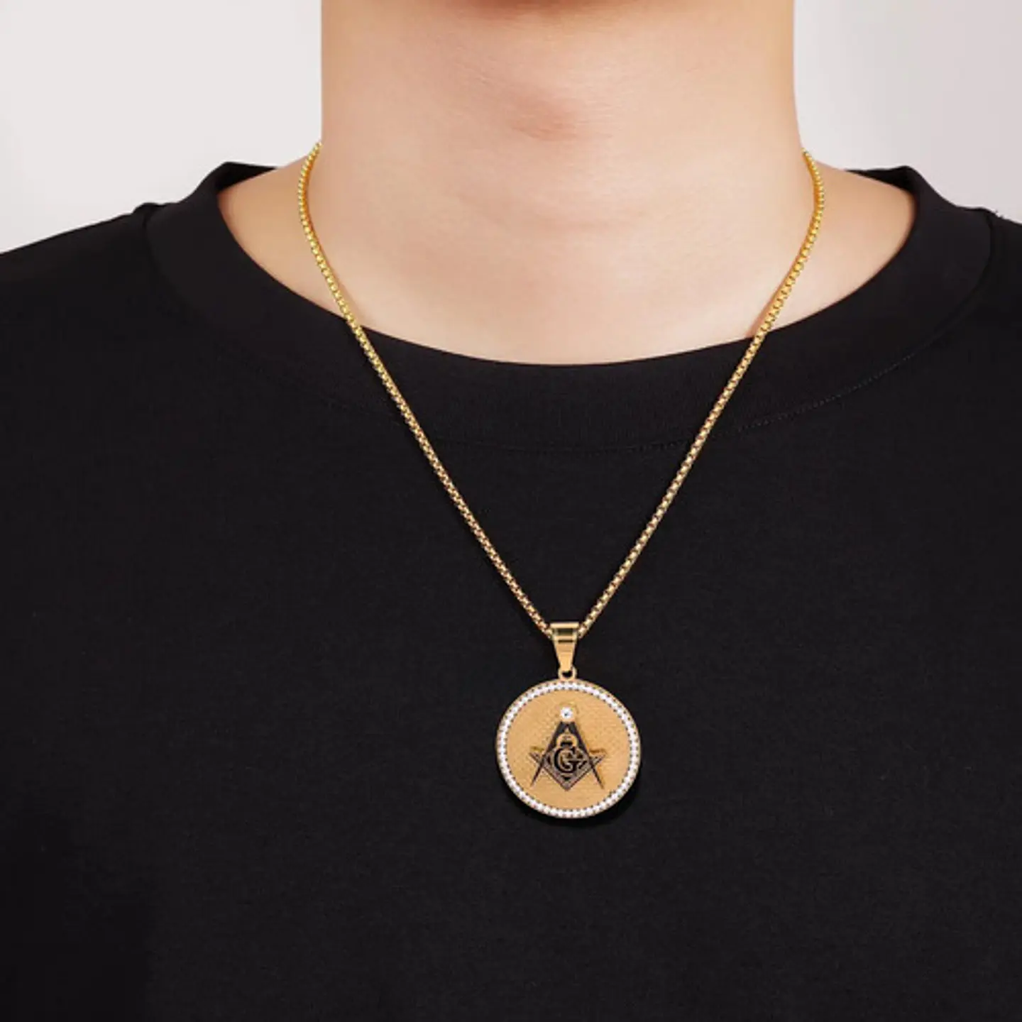 Collar Dije Mason Logia Color Oro Acero Inoxidable Hombre 9