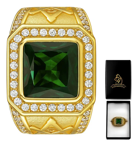 Anillo Mason Para Hombre Con Piedra Cz Color Oro De Acero