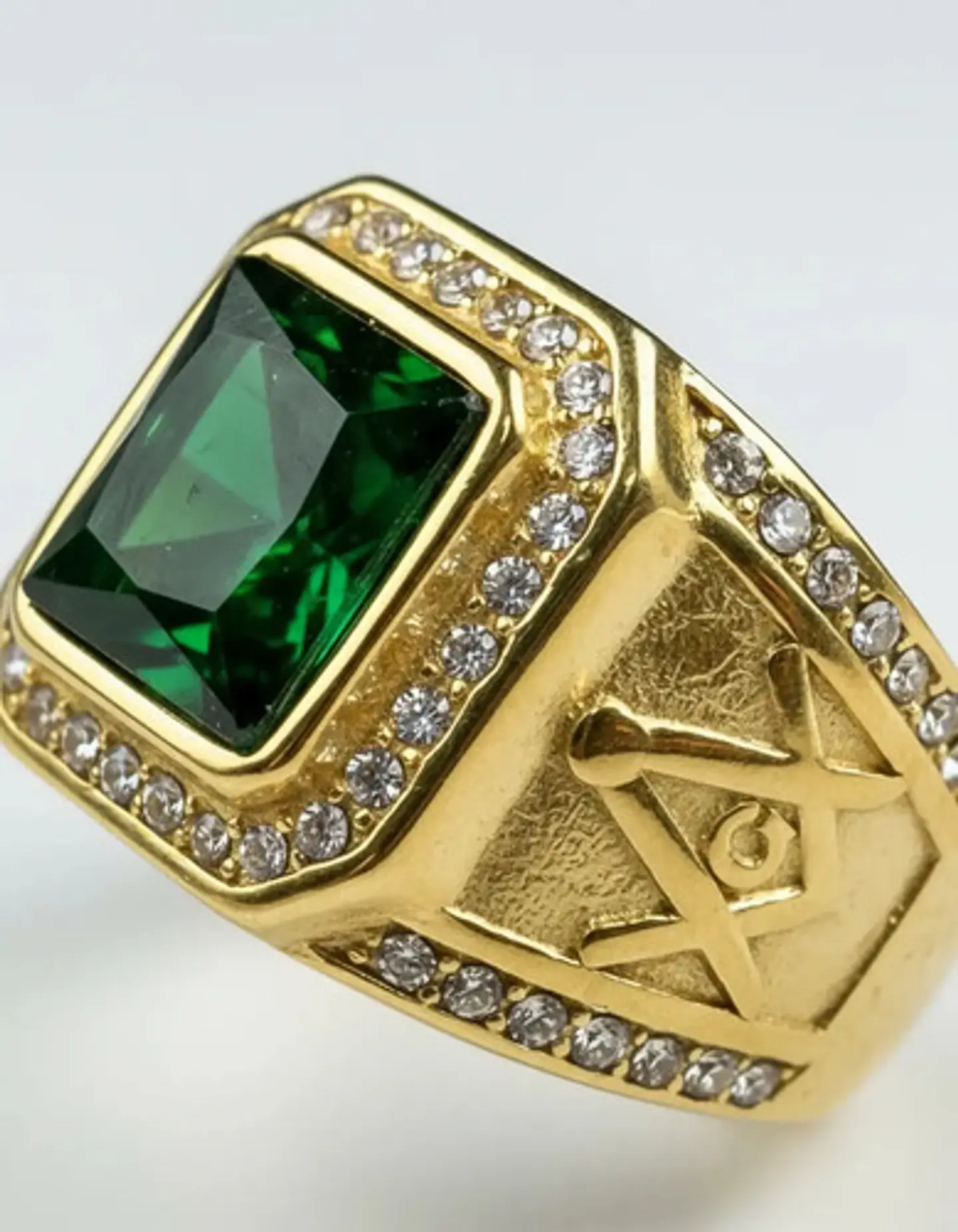 Anillo Mason Para Hombre Con Piedra Cz Color Oro De Acero 4