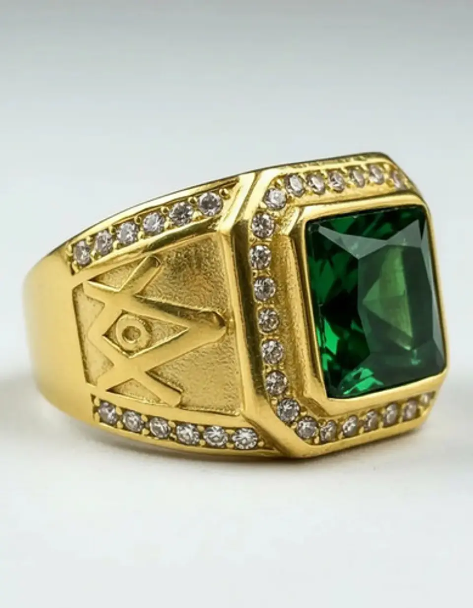 Anillo Mason Para Hombre Con Piedra Cz Color Oro De Acero 6