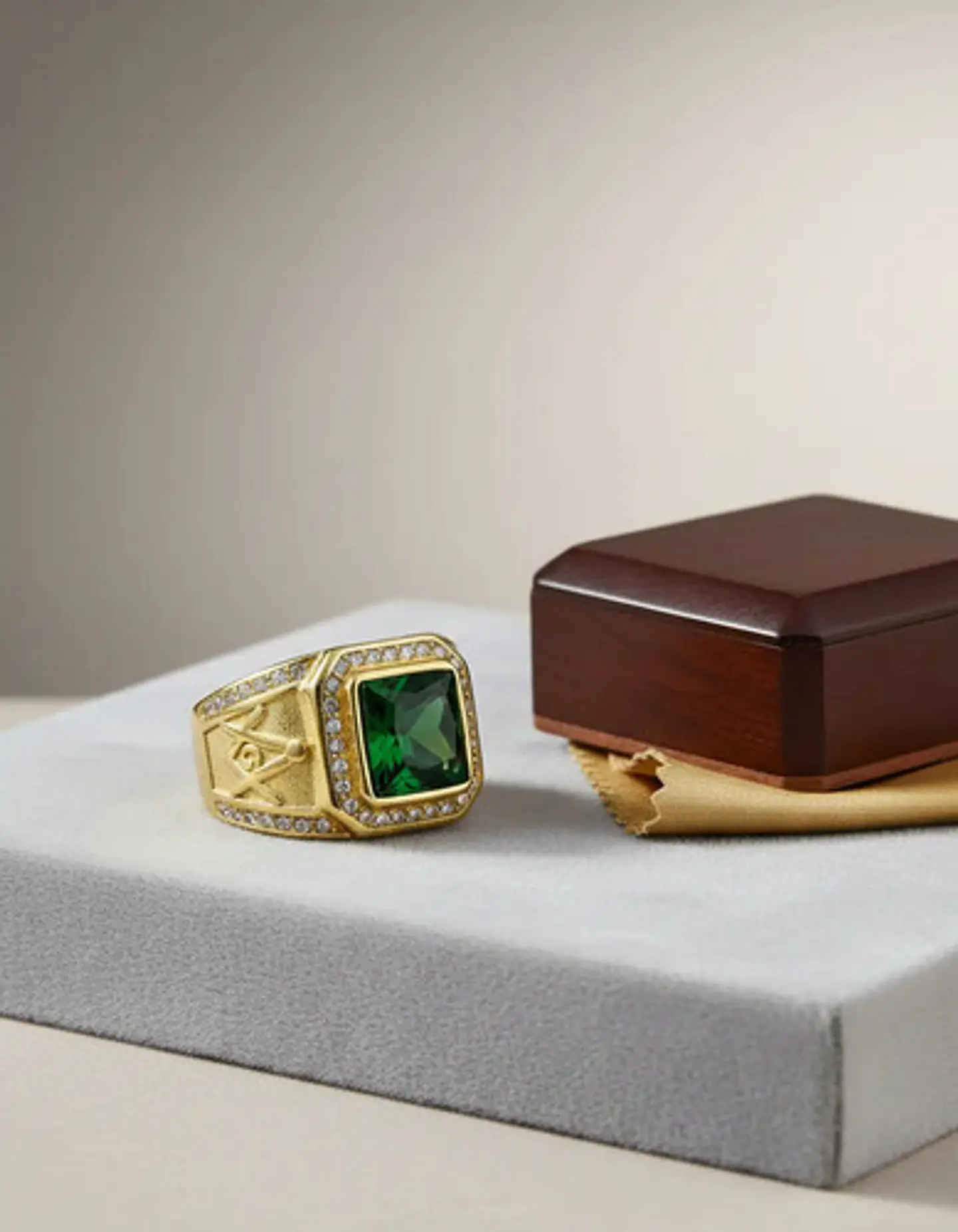 Anillo Mason Para Hombre Con Piedra Cz Color Oro De Acero 7