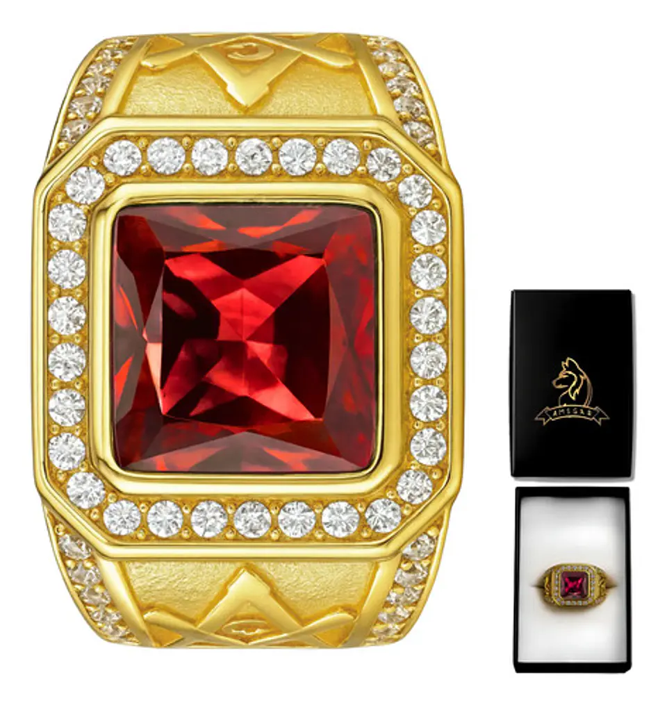 Anillo Mason Para Hombre Con Piedra Cz Color Oro De Acero 11