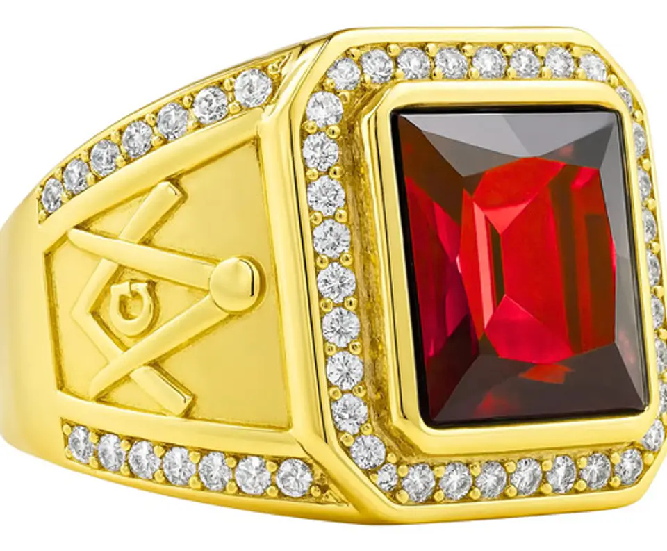 Anillo Mason Para Hombre Con Piedra Cz Color Oro De Acero 12