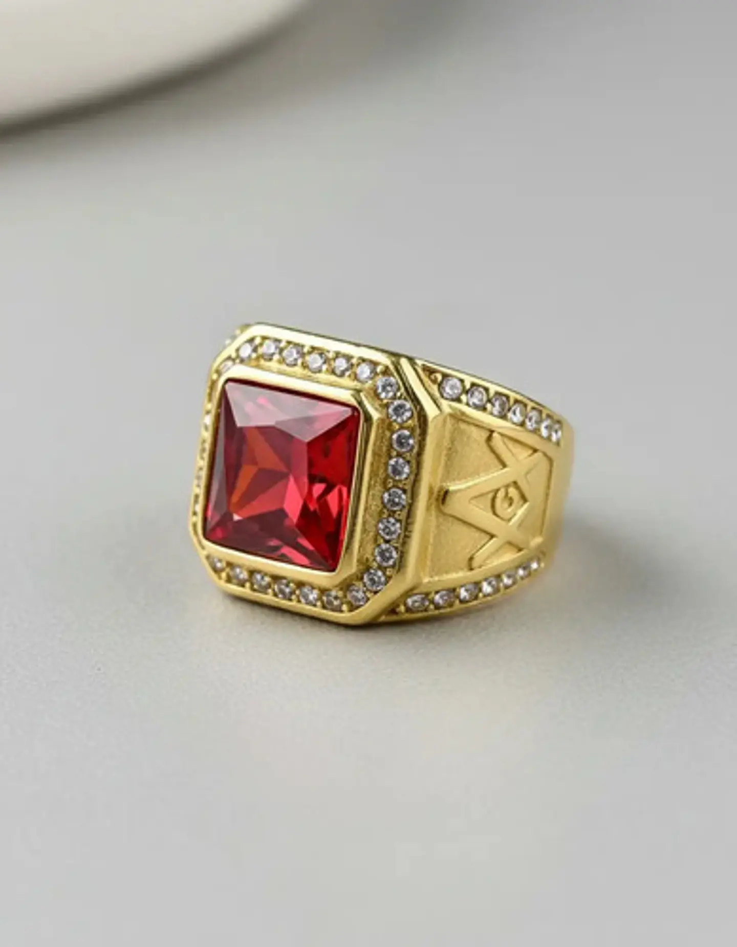 Anillo Mason Para Hombre Con Piedra Cz Color Oro De Acero 16