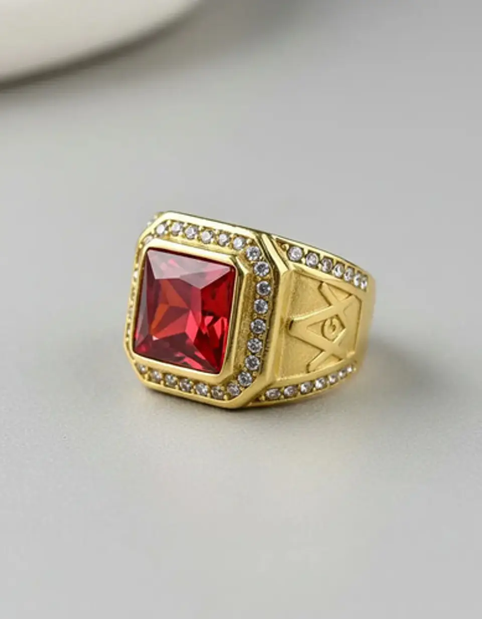 Anillo Mason Para Hombre Con Piedra Cz Color Oro De Acero 16