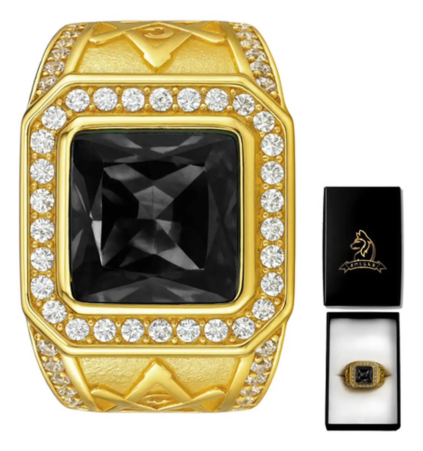 Anillo Mason Para Hombre Con Piedra Cz Color Oro De Acero 21