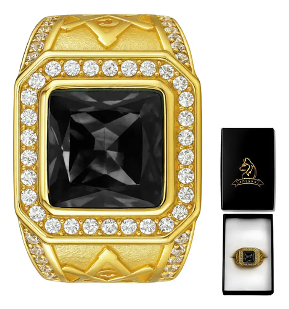 Anillo Mason Para Hombre Con Piedra Cz Color Oro De Acero 21