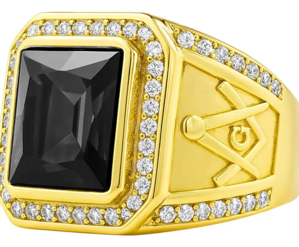Anillo Mason Para Hombre Con Piedra Cz Color Oro De Acero 22