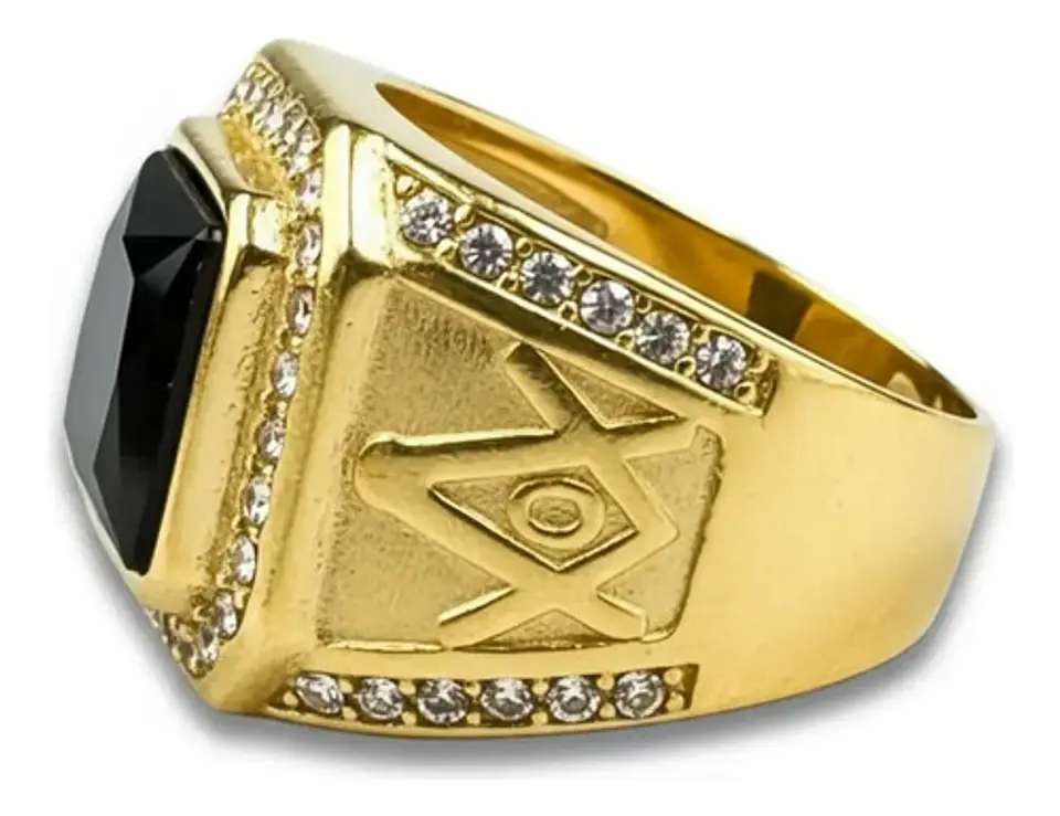 Anillo Mason Para Hombre Con Piedra Cz Color Oro De Acero 23