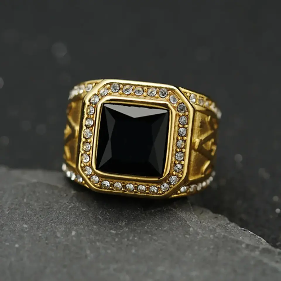 Anillo Mason Para Hombre Con Piedra Cz Color Oro De Acero 29