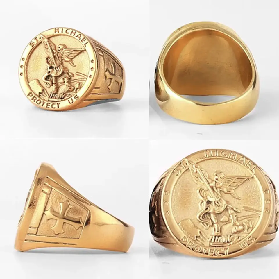Anillo Para Hombre Mujer Con Arcángel San Miguel Color Oro  2