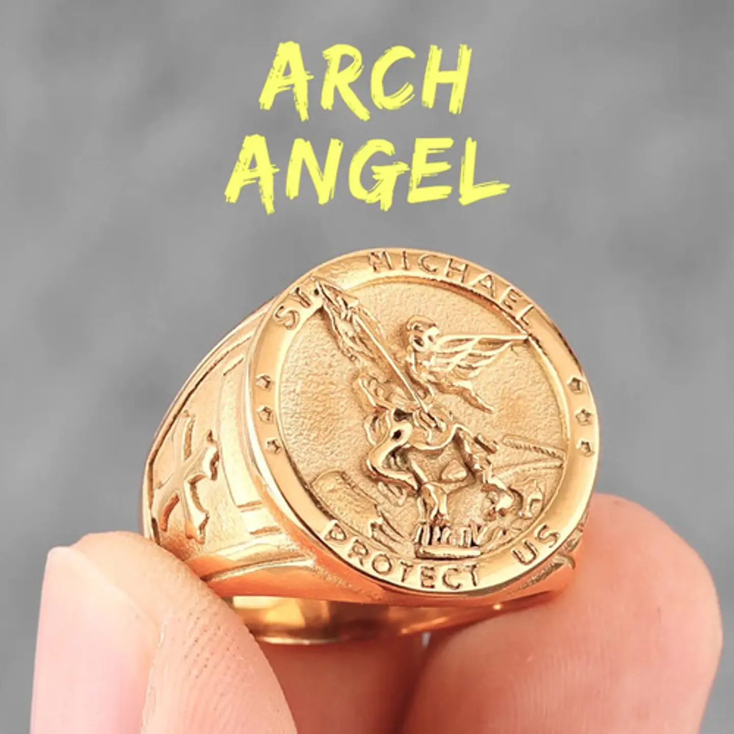 Anillo Para Hombre Mujer Con Arcángel San Miguel Color Oro  5