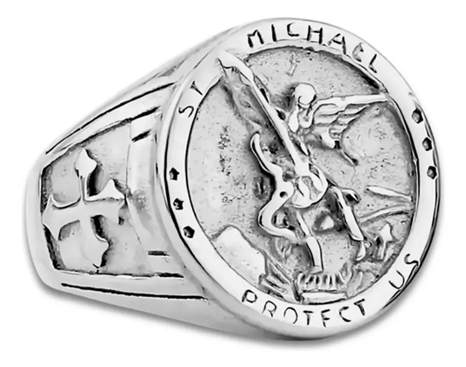 Anillo Para Hombre Mujer Con Arcángel San Miguel Color Oro  7