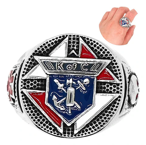Anillo Para Hombre Símbolo Caballeros De Colon Color Plata