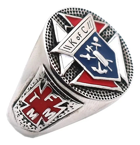 Anillo Para Hombre Símbolo Caballeros De Colon Color Plata