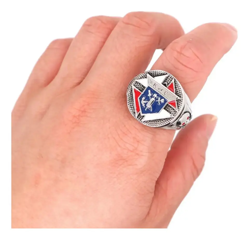 Anillo Para Hombre Símbolo Caballeros De Colon Color Plata 7