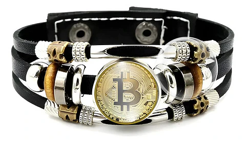 Pulsera Hombre Mujer Con Botón Criptomoneda Bitcoin Luminoso
