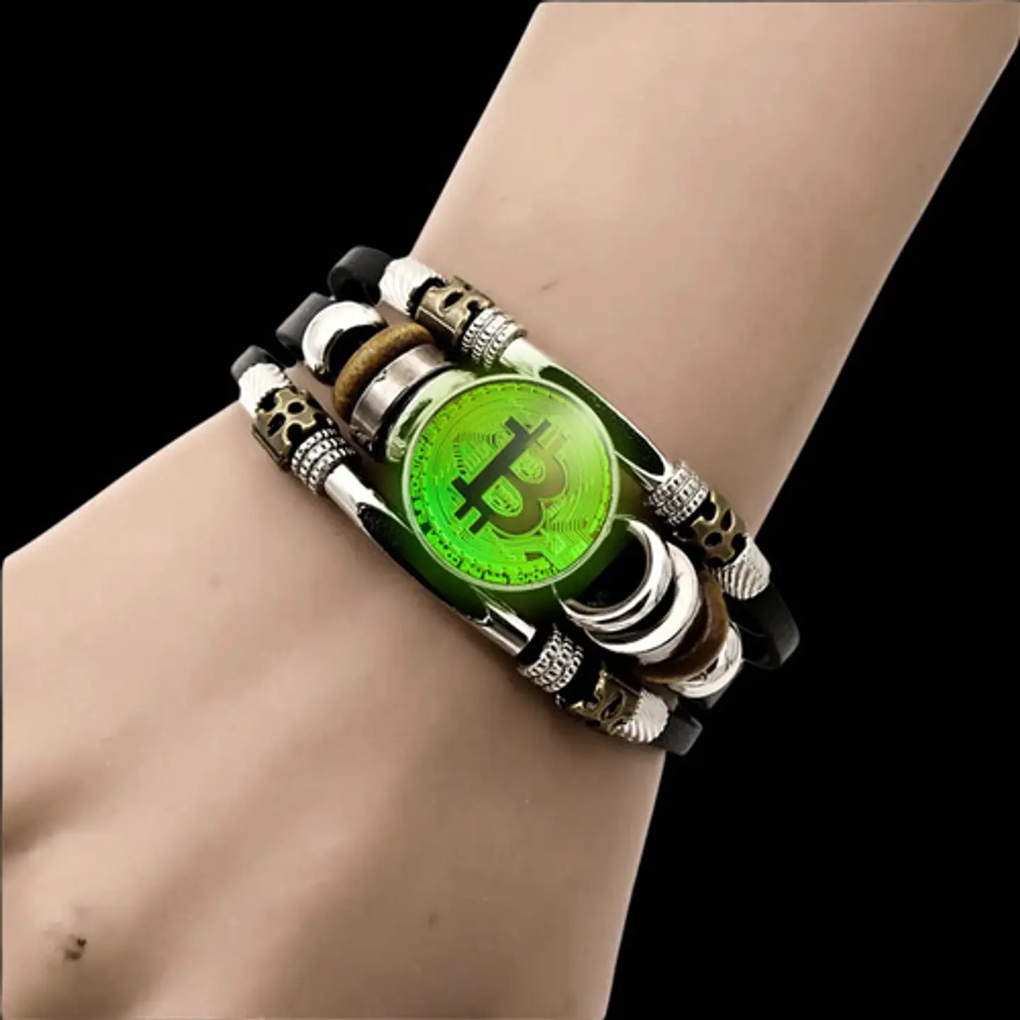 Pulsera Hombre Mujer Con Botón Criptomoneda Bitcoin Luminoso 5