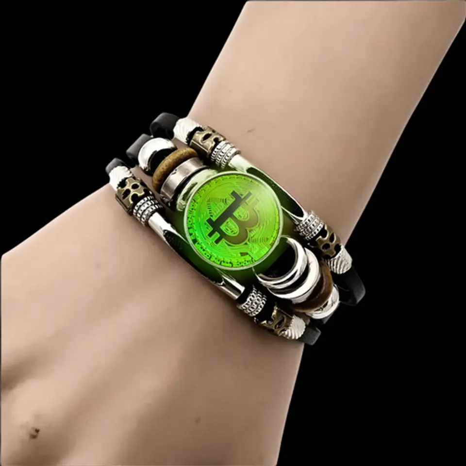 Pulsera Hombre Mujer Con Botón Criptomoneda Bitcoin Luminoso 5