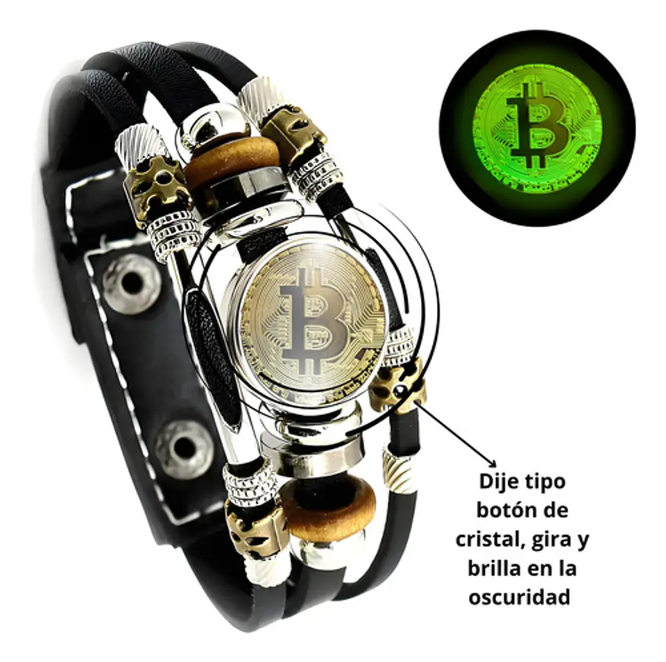 Pulsera Hombre Mujer Con Botón Criptomoneda Bitcoin Luminoso 9