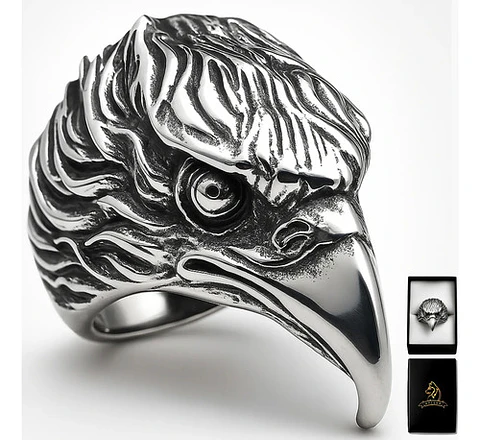 Anillo Color Plata Águila Biker Acero Inoxidable Punk Hombre