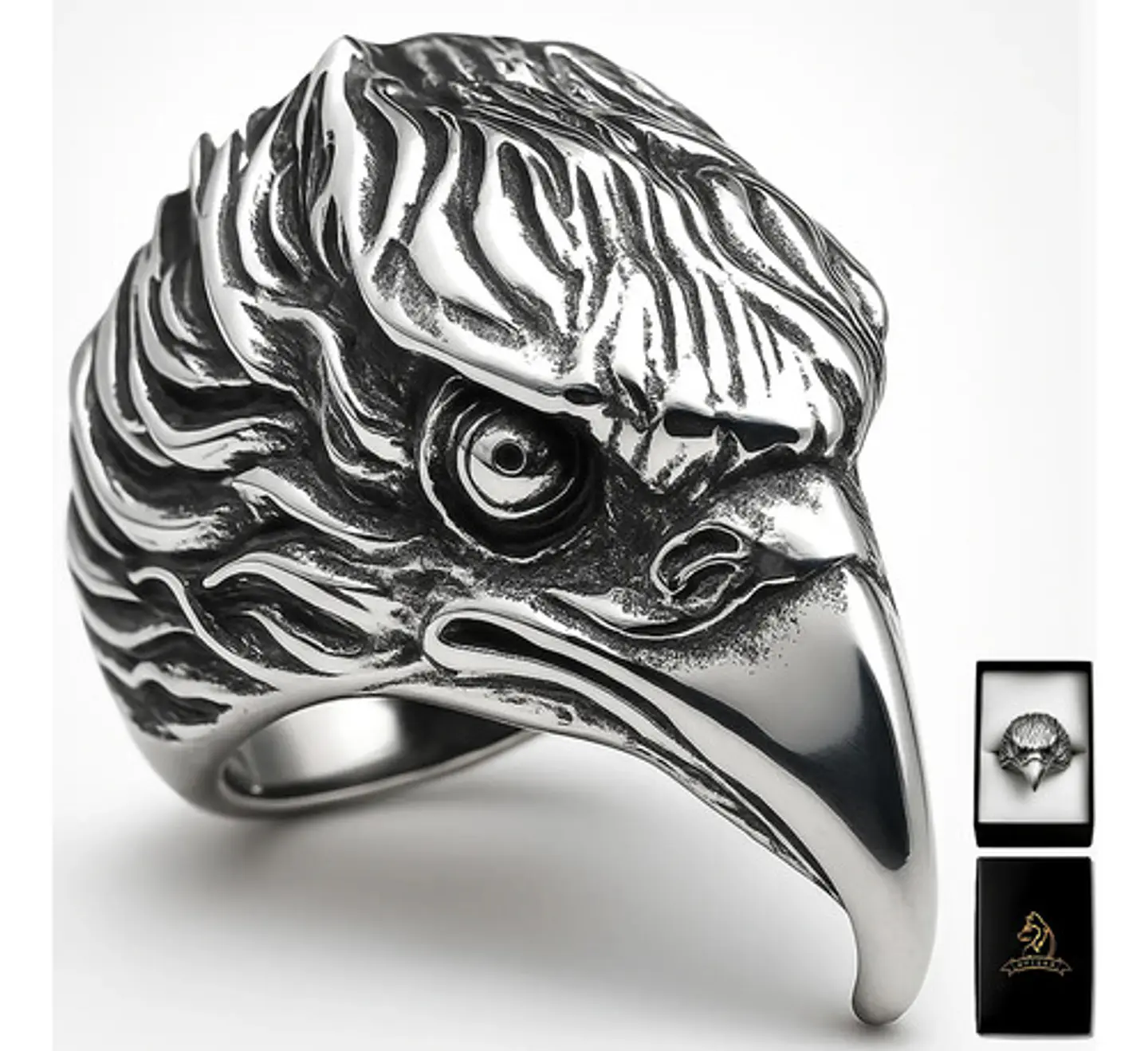 Anillo Color Plata Águila Biker Acero Inoxidable Punk Hombre 1