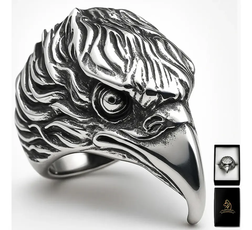 Anillo Color Plata Águila Biker Acero Inoxidable Punk Hombre 1