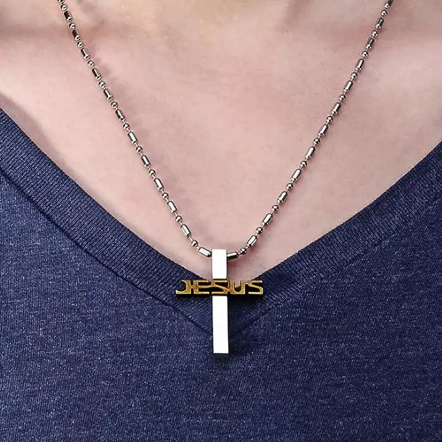 Collar Para Hombre Y Mujer Con Dije Jesús Cruz Color Plata 9