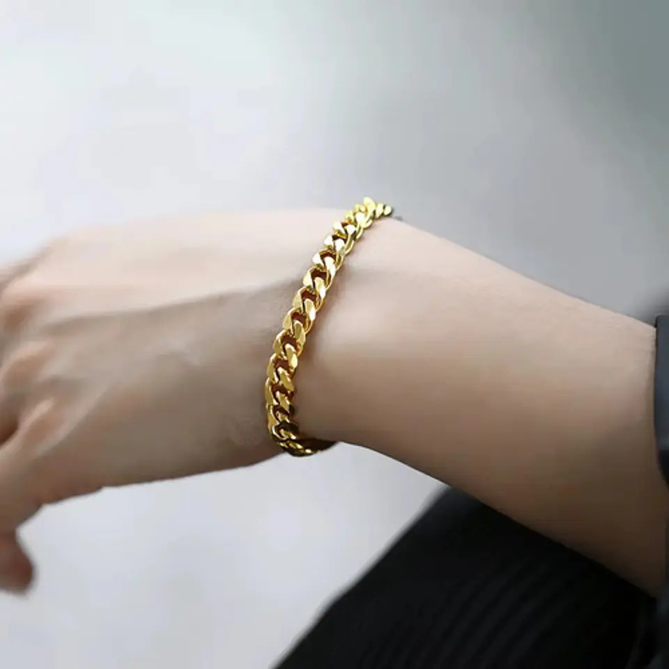 Pulsera Cubana Para Hombre Y Mujer Esclava De 7 Mm Color Oro 8