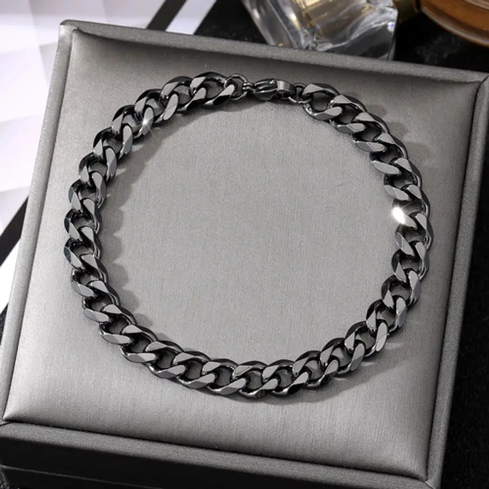 Pulsera Cubana Para Hombre Y Mujer Esclava De 7 Mm Color Oro 15