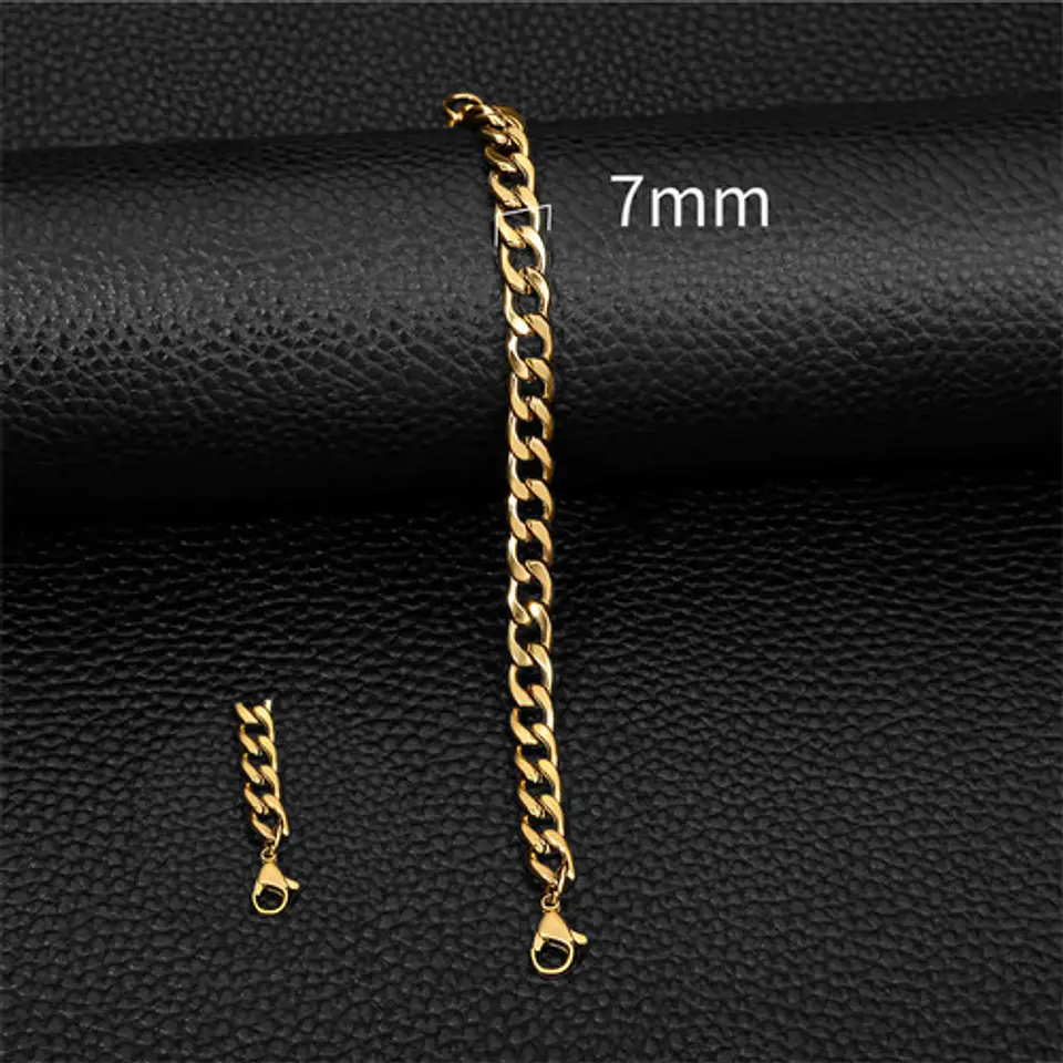 Pulsera Cubana Para Hombre Y Mujer Esclava De 7 Mm Color Oro 90
