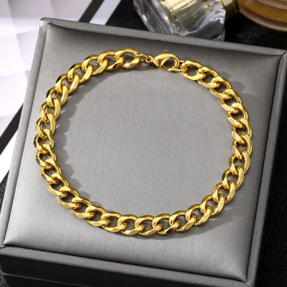 Pulsera Cubana Para Hombre Y Mujer Esclava De 7 Mm Color Oro 91