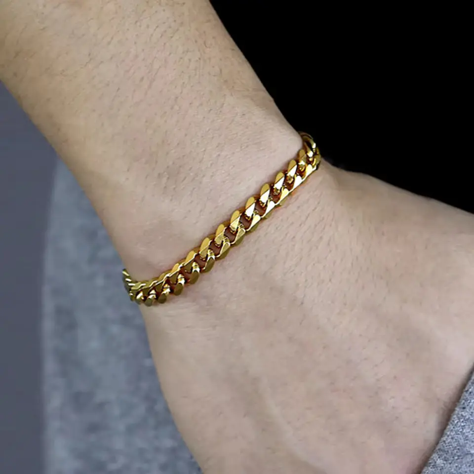 Pulsera Cubana Para Hombre Y Mujer Esclava De 7 Mm Color Oro 92