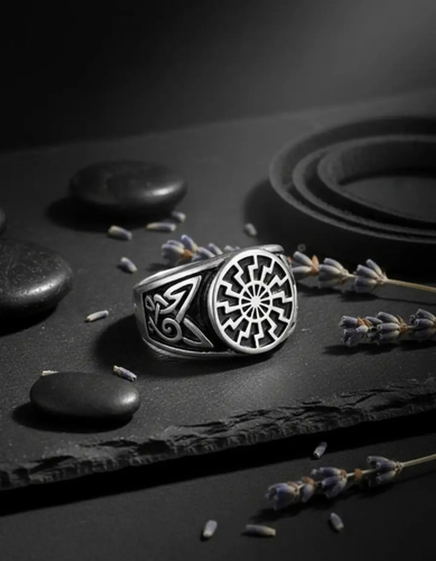 Anillo Para  Hombre Acero Color Plata Vikingo Rueda Solar 5