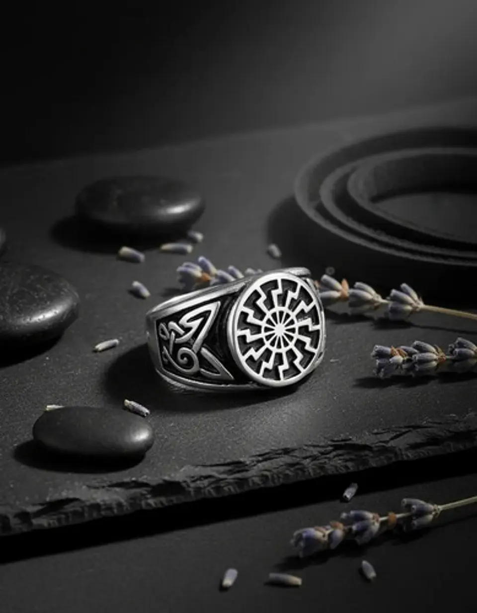 Anillo Para  Hombre Acero Color Plata Vikingo Rueda Solar 5