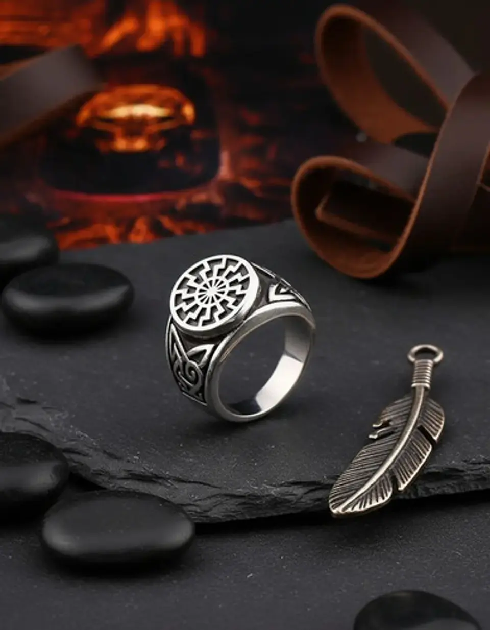 Anillo Para  Hombre Acero Color Plata Vikingo Rueda Solar 7