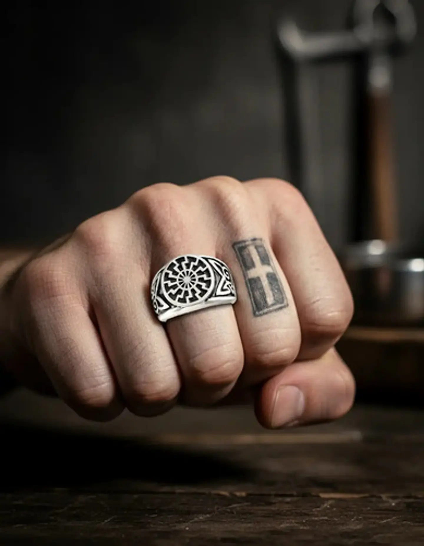 Anillo Para  Hombre Acero Color Plata Vikingo Rueda Solar 9