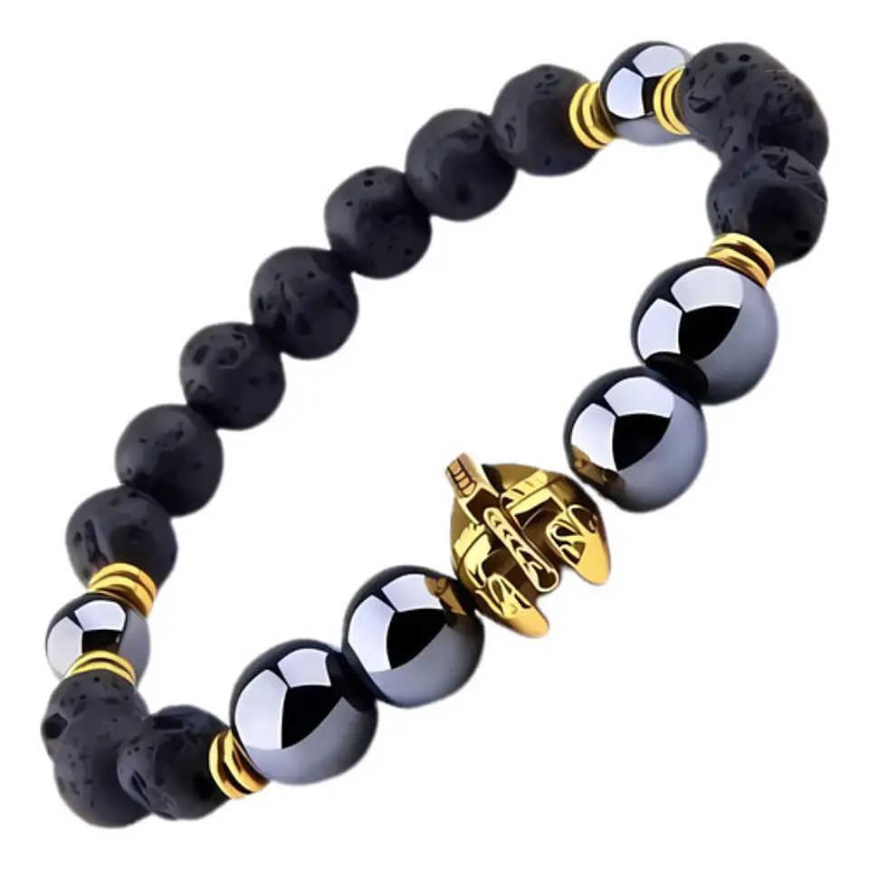Pulsera Para Hombre Con Piedras Hematita Volcánica Casco 1
