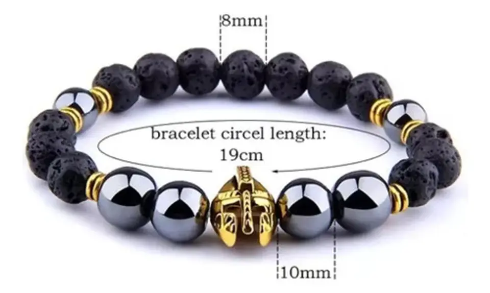 Pulsera Para Hombre Con Piedras Hematita Volcánica Casco 2