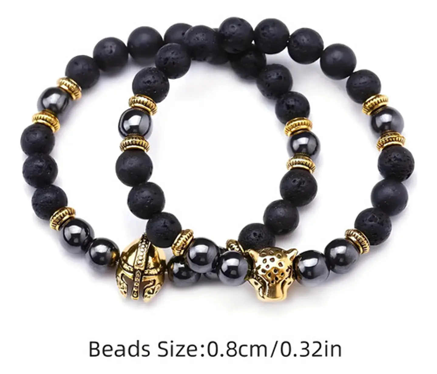 Pulsera Para Hombre Con Piedras Hematita Volcánica Casco 3