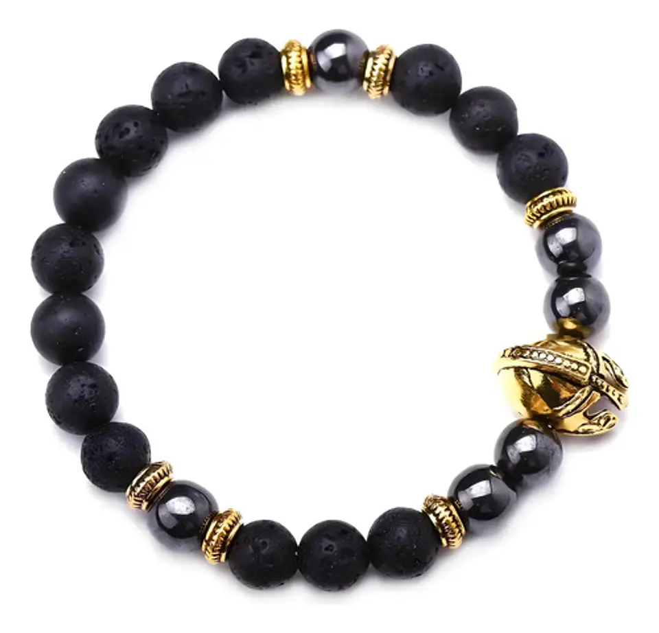 Pulsera Para Hombre Con Piedras Hematita Volcánica Casco 4