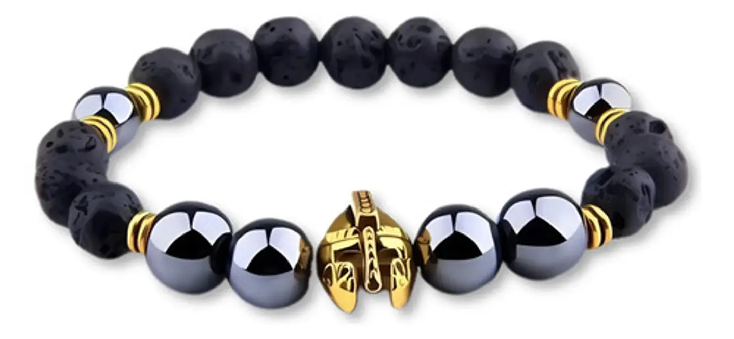 Pulsera Para Hombre Con Piedras Hematita Volcánica Casco 5