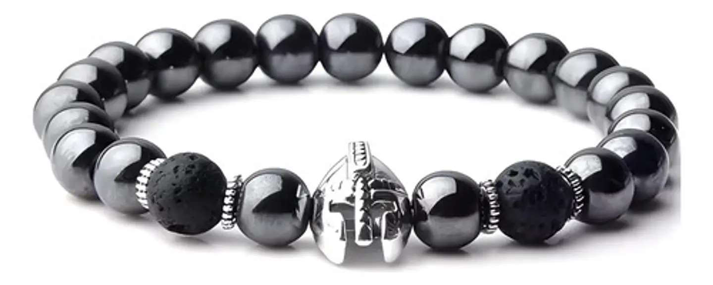 Pulsera Para Hombre Con Piedras Hematita Volcánica Casco 8