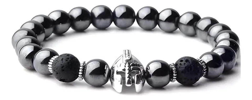 Pulsera Para Hombre Con Piedras Hematita Volcánica Casco 8