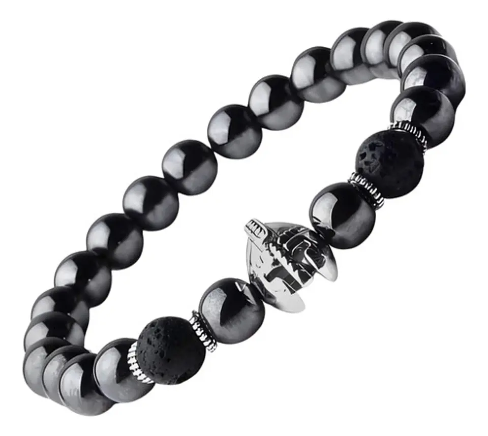 Pulsera Para Hombre Con Piedras Hematita Volcánica Casco 9
