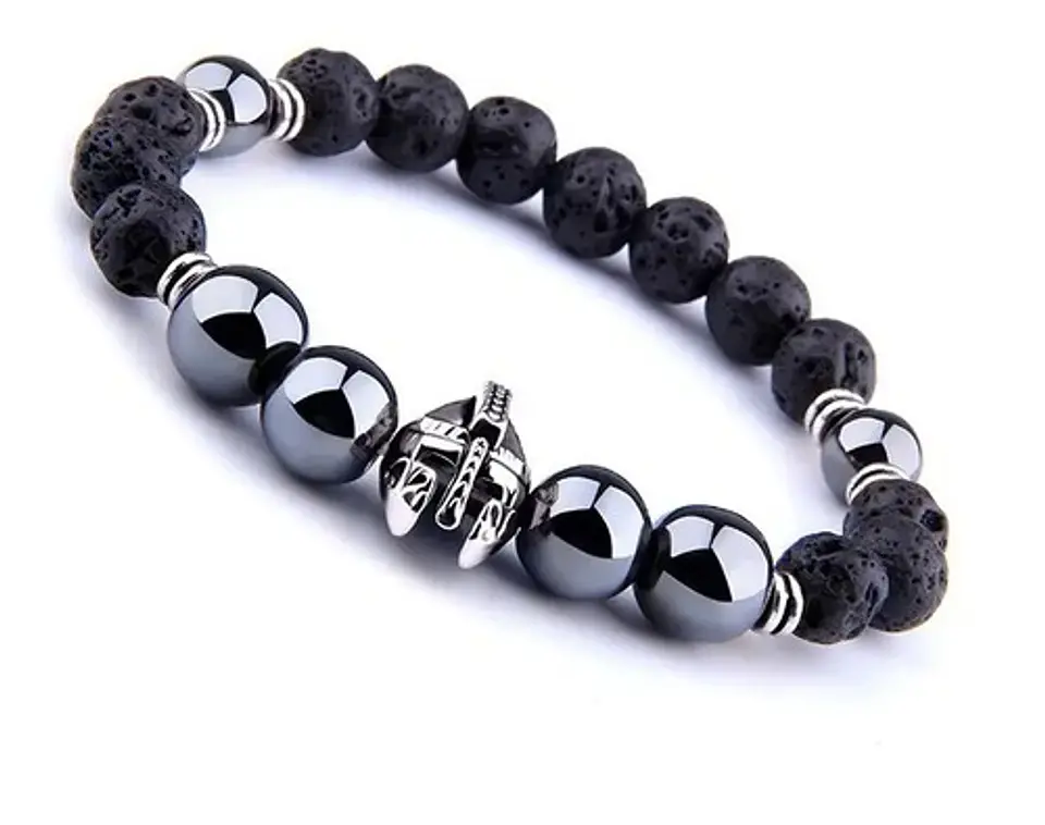 Pulsera Para Hombre Con Piedras Hematita Volcánica Casco 13